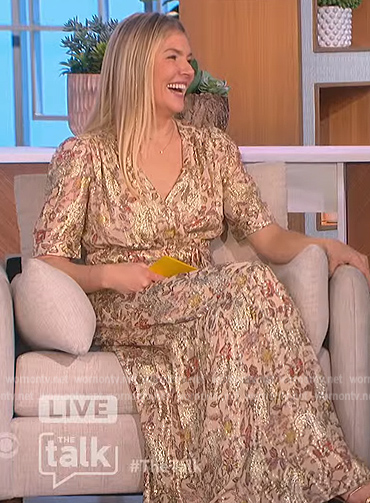 Amanda's floral metallic wrap dress on The Talk
