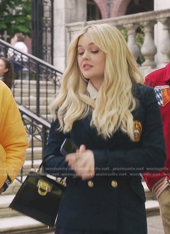 Audrey's blazer and black top handle bag on Gossip Girl