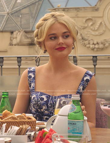 Audrey's blue floral print dress on Gossip Girl