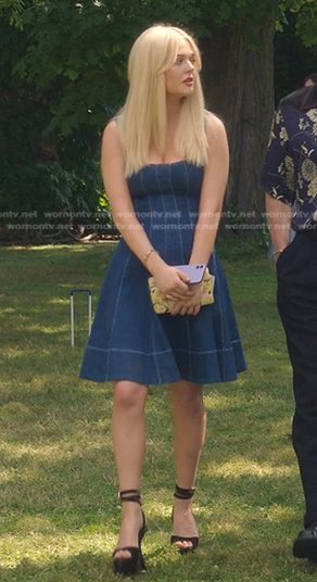 Audrey's blue stitched denim dress on Gossip Girl