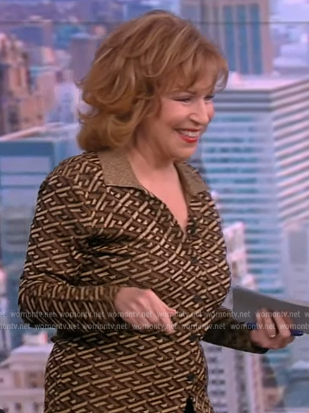 Joy's brown monogram metallic shirt on The View
