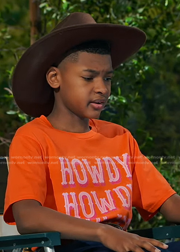 Bill's orange Howdy print tee on Bunkd
