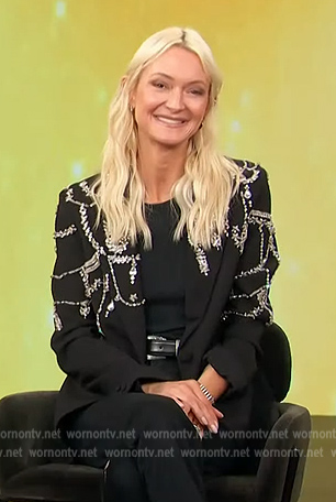 Zanna's black embellished blazer on Access Hollywood
