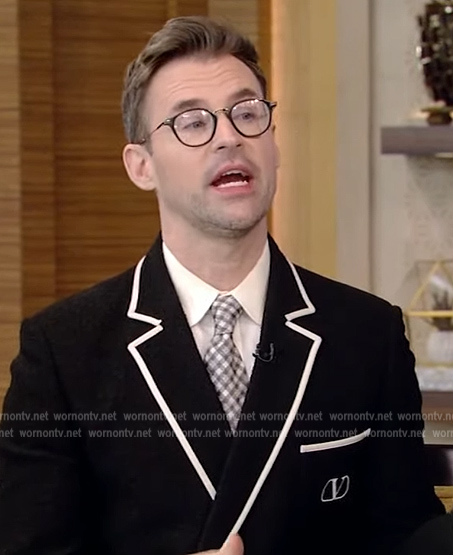 Brad Goreski's black contrast trim blazer on Live with Kelly and Ryan