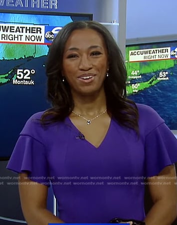 Brittany Bell's purple ruffle short sleeve dress on Good Morning America