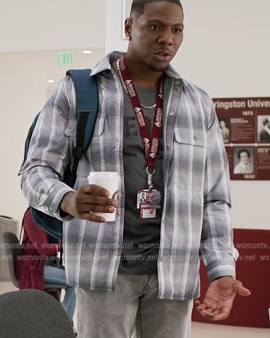 Cam gray plaid shirt on All American Homecoming