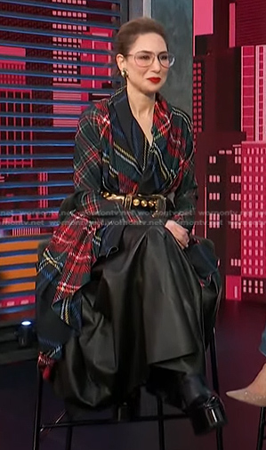 Carla Rockmore's tartan check coat on Access Hollywood