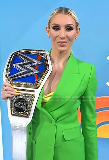 Charlotte Flair's green double breasted blazer and pants on Today