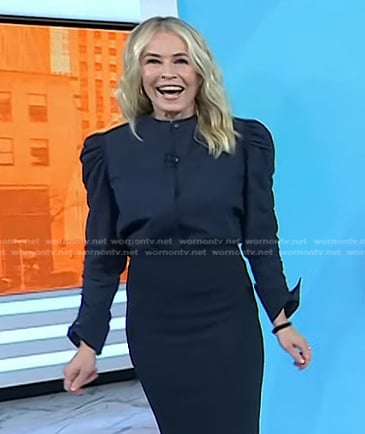 Chelsea Handler's navy ruched puff sleeve blouse on Today