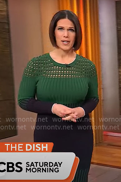 Dana Jacobson's green knit dress on CBS Mornings