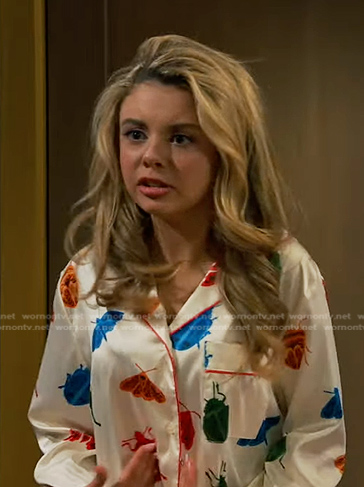 Destiny's white bug print pajamas on Bunkd