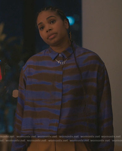 Dre's purple tie dye shirt on The L Word Generation Q