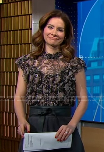 Rebecca's black floral ruffle top on Good Morning America
