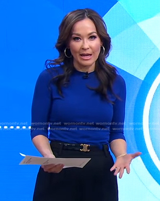Eva's gold buckle belt on Good Morning America