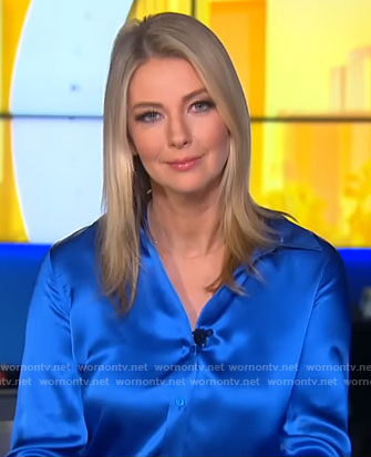 Evelyn Taft's blue satin shirt on CBS Mornings