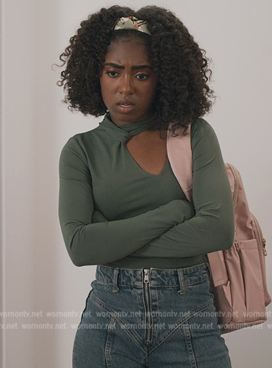 Gabrielle green cutout top on All American Homecoming