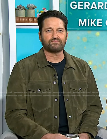 Gerard Butler's green suede jacket on Good Morning America