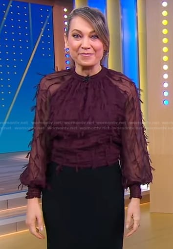 Ginger's burgundy sheer blouse on Good Morning America