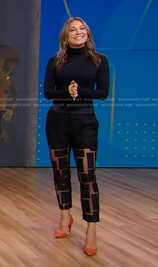 Ginger's black paneled mesh pants on Good Morning America
