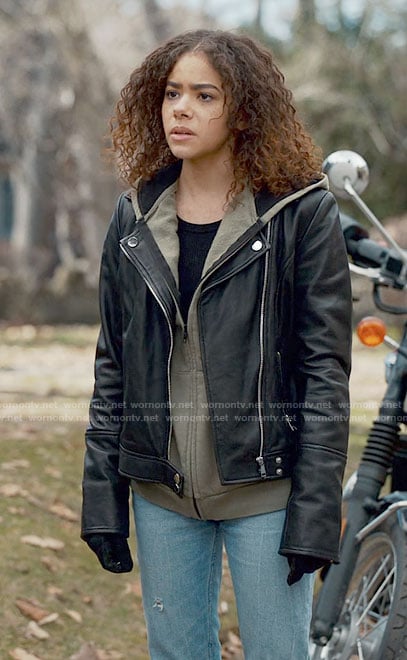 Ginny's leather biker jacket on Ginny & Georgia