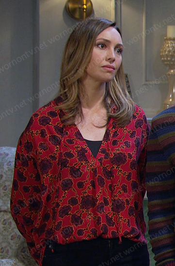 Gwen's red floral blouse on Days of our Lives