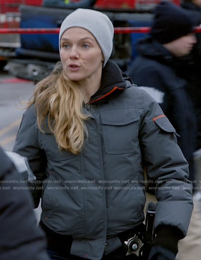 Hailey's grey jacket with orange stripe on Chicago PD