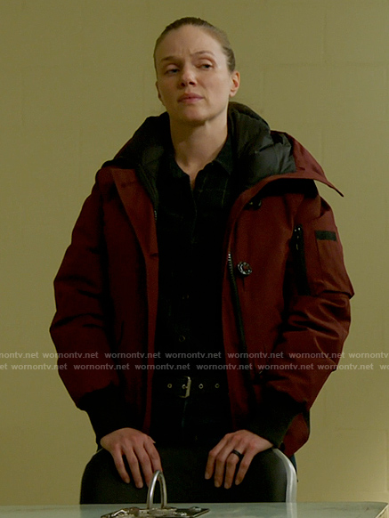 Hailey's burgundy bomber jacket on Chicago PD