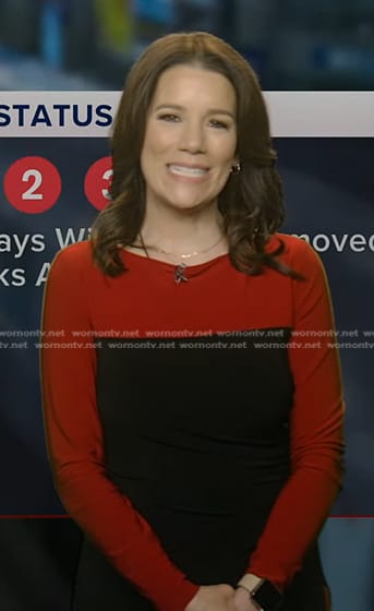 Heather's red and black colorblock dress on Good Morning America