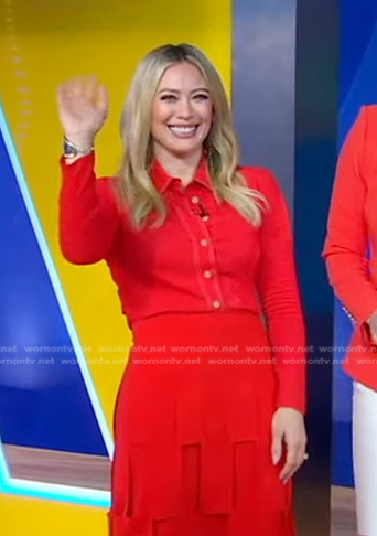 Hilary Duff's red shirt and skirt on Good Morning America
