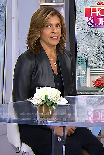 Hoda's black leather cropped jacket on Today