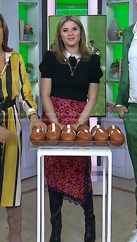 Jenna's black puff sleeve sweater and floral skirt on Today