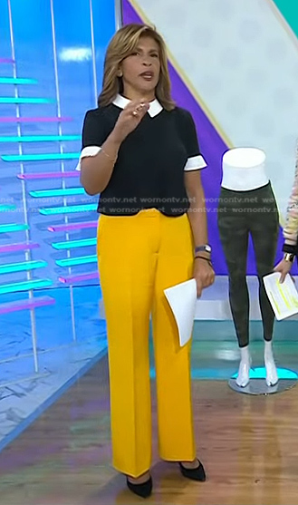 Hoda's black top and yellow pants on Today
