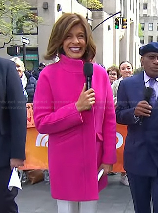 Hoda's pink zip front coat on Today