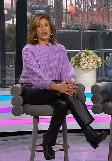 Hoda's lilac knit sweater and leather pants on Today