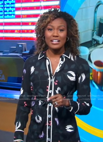 Janai's black floral shirtdress on Good Morning America