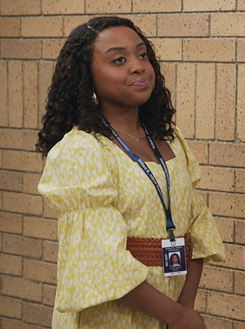 Janine's yellow leopard print dress on Abbott Elementary