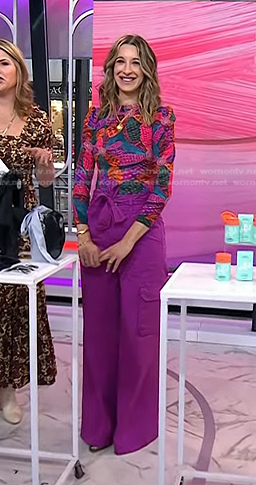 Andrea Lavinthal's printed top and purple pants on Today