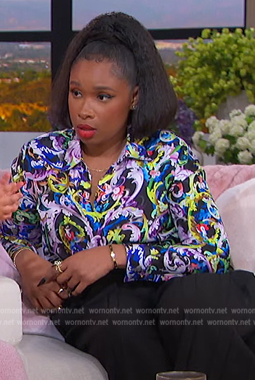Jennifer's black paisley print blouse on The Jennifer Hudson Show