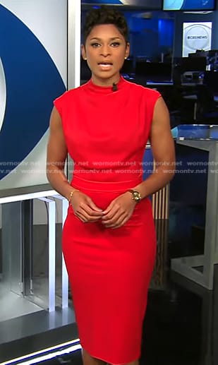 Jericka's red sheath dress on CBS Evening News