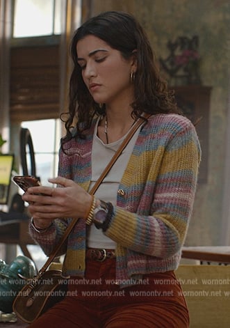 Jess's multicolored knit cardigan on National Treasure: Edge of History