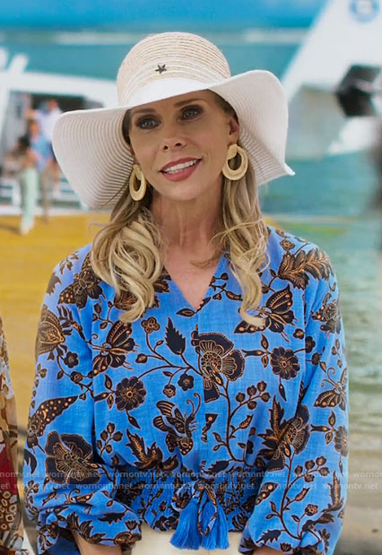 Jessica's blue floral top on Fantasy Island