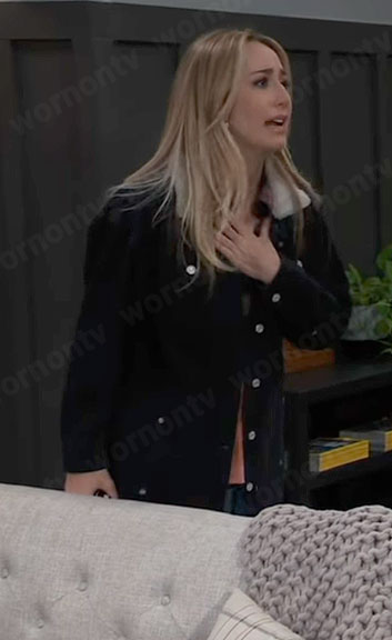 Josslyn's long black denim coat on General Hospital