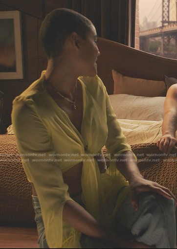 Julien's yellow tie front cropped top on Gossip Girl