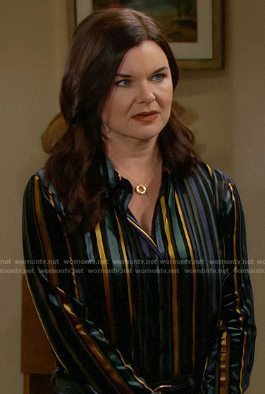 Katie's stripe button down blouse on The Bold and the Beautiful