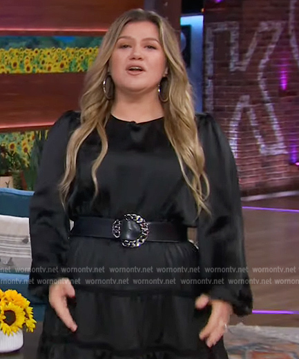 Kelly's black satin mini dress on The Kelly Clarkson Show