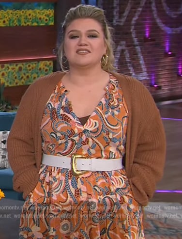 Kelly's orange printed dress on The Kelly Clarkson Show