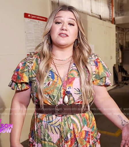Kelly's pink tropical print maxi dress on The Kelly Clarkson Show