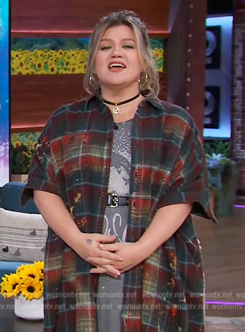 Kelly's distressed plaid shirtdress on The Kelly Clarkson Show
