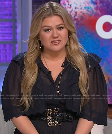 Kelly's black studded buckle belt on The Kelly Clarkson Show