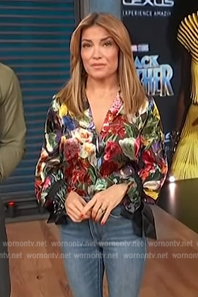 Kit's floral print tie cuff blouse on Access Hollywood